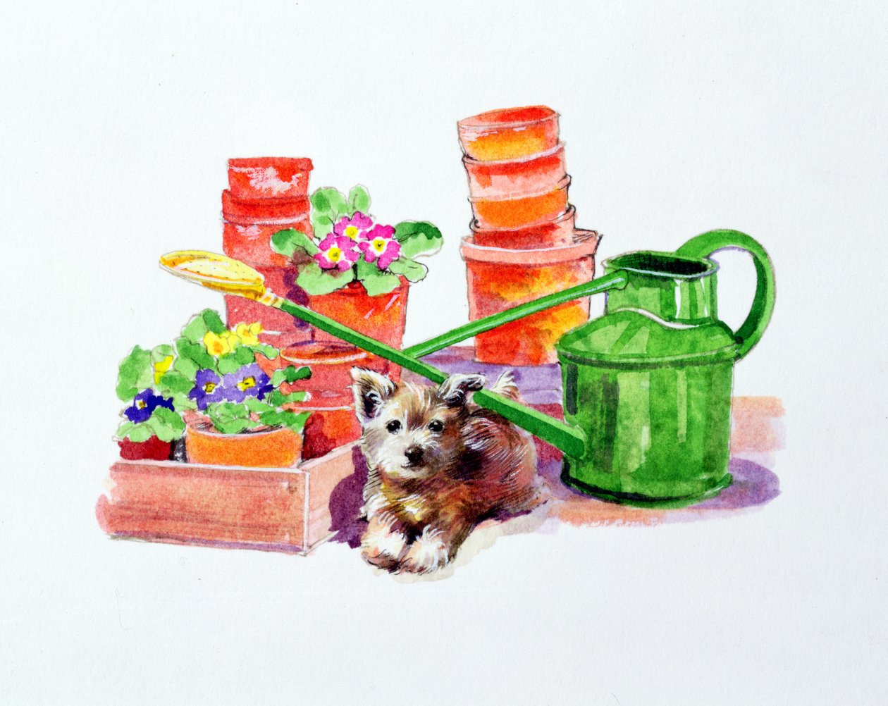 Terrier blant terrakottapotter av Diane Matthes