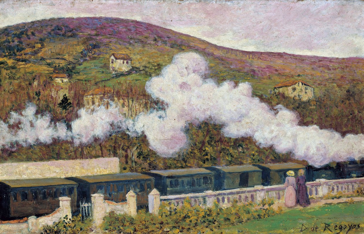 The Passing of the Train - Regoyos y Valdes, Dario de (1857-1913) - 1902 - Olje på tre - 35x55 - Museo Carmen Thyssen, Malaga av Diario or Dario de Regoyos y Valdes