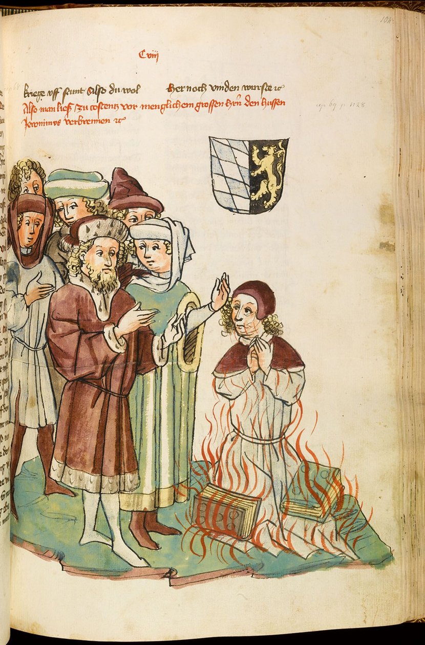 Brenning av Jan Hus på bålet Fra: Keiser Sigismunds liv og tider av Eberhard Windeck, ca. 1450 av Diebold, Lauber