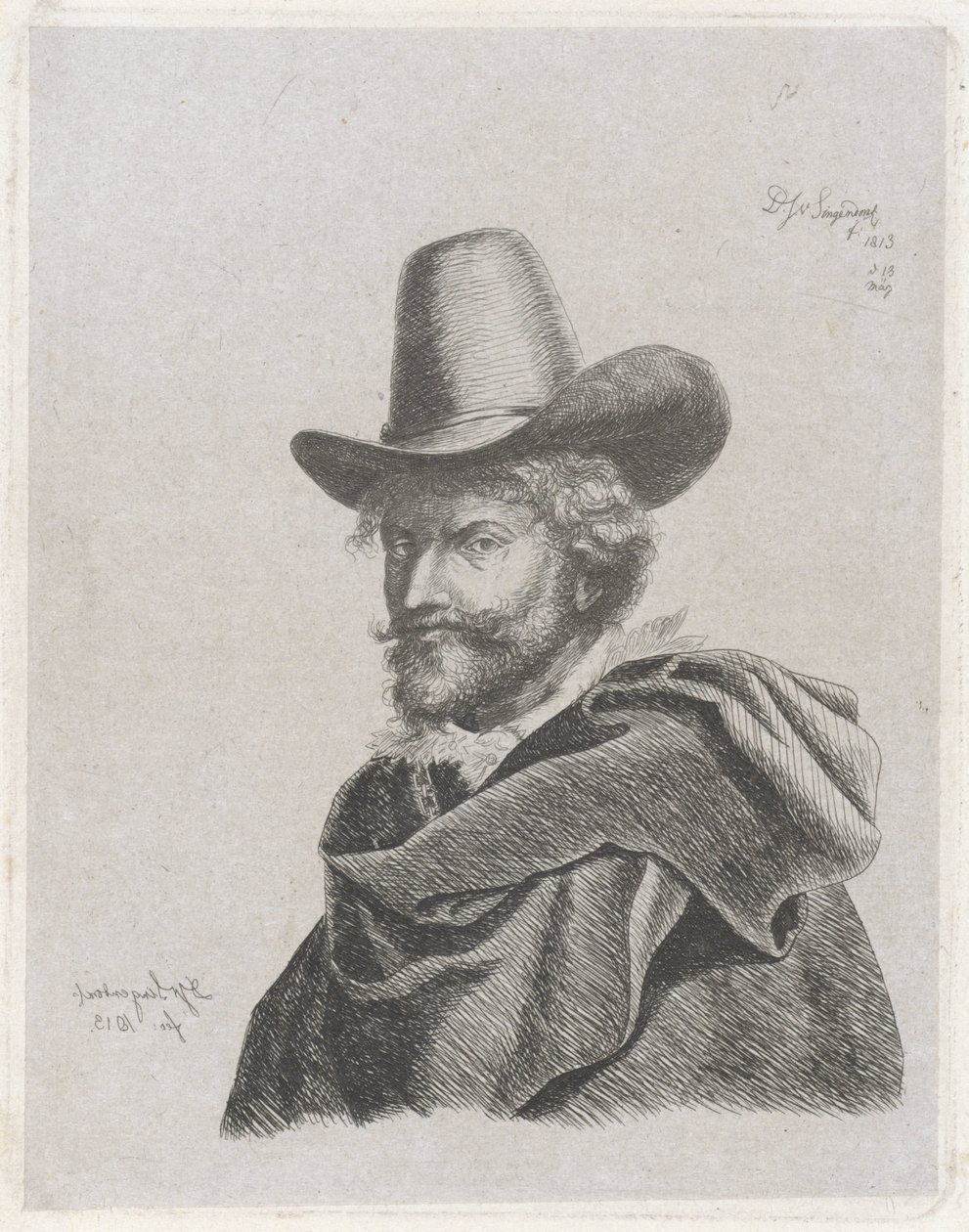 Portrett av Peter Paul Rubens med kappe og topphatt av Diederik Jan Singendonck