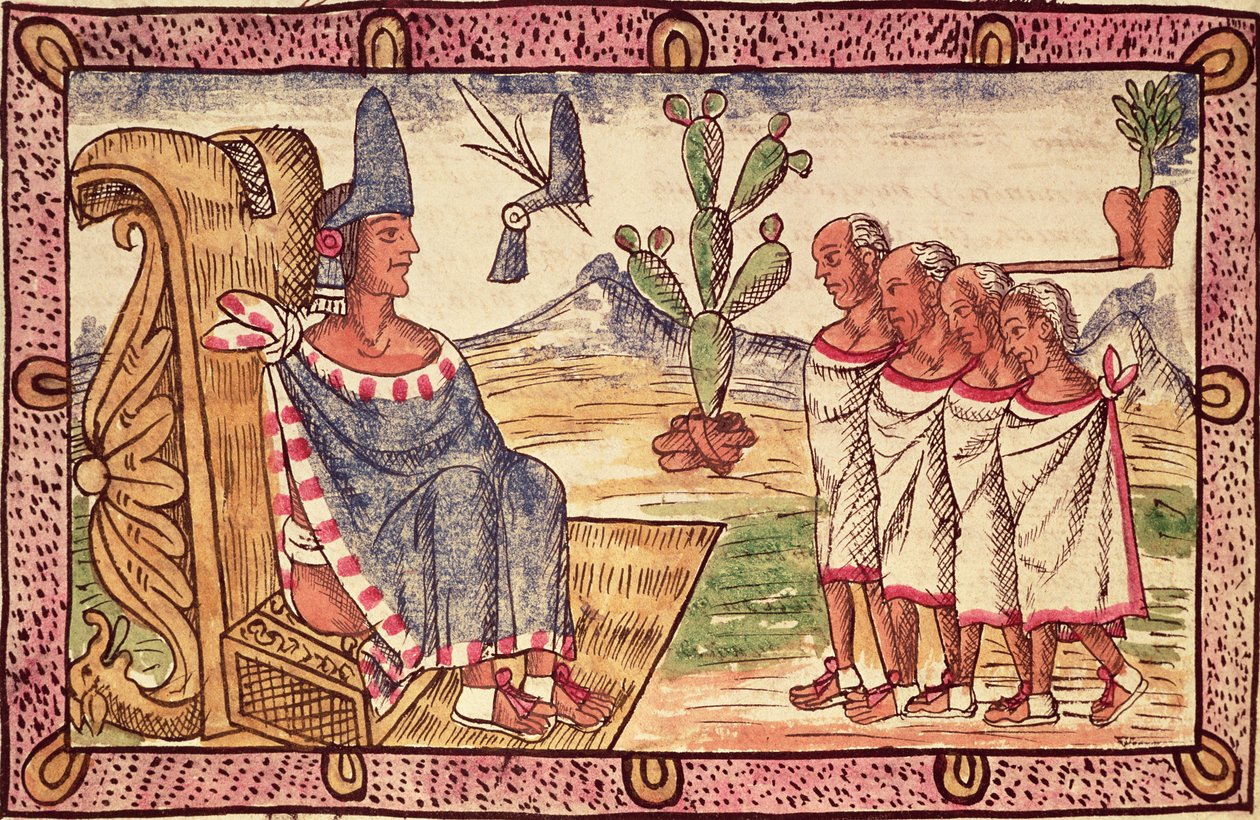 Fol.156v Montezuma II (1466-1520) og hans utsendinger til de spanske erobrerne, 1579 av Diego Duran