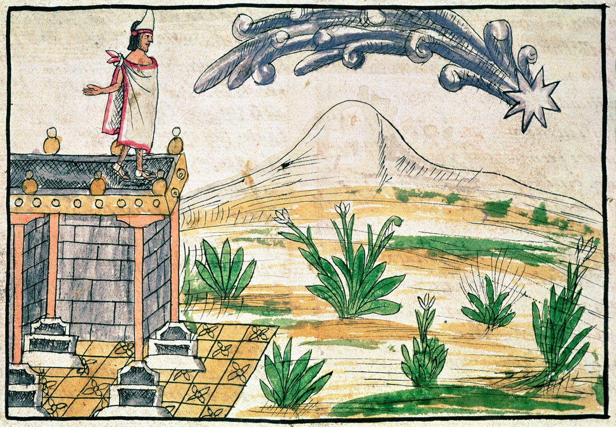 Montezuma II (1466-1520) ser på en komet, 1579 (vellum) av Diego Duran