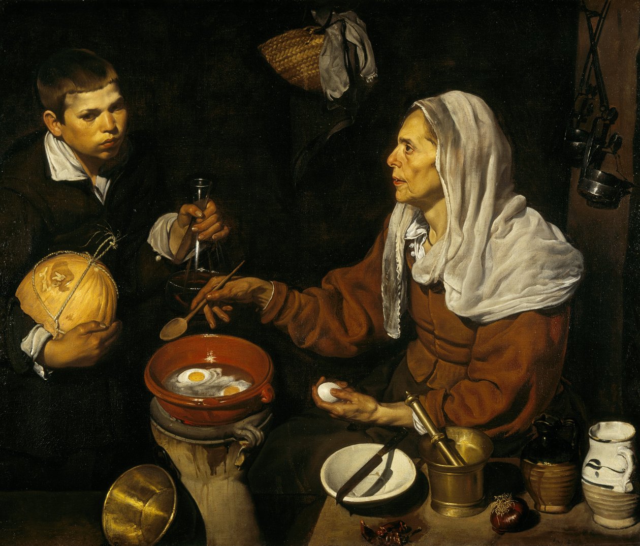 En gammel kvinne som lager egg av Diego Velázquez