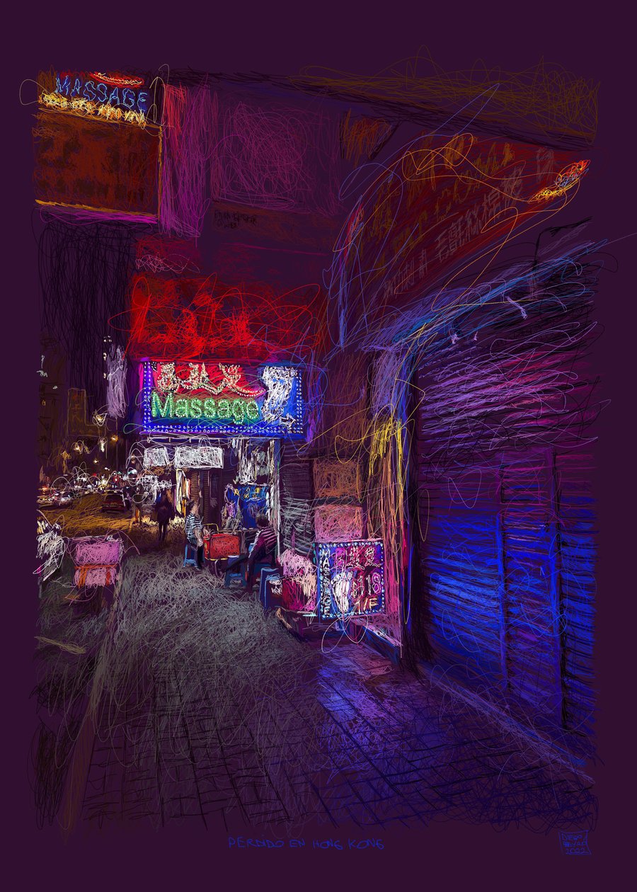 Tapt i Hong Kong, 2022 (digitalt kunstverk laget på iPad) av Diego Beyro