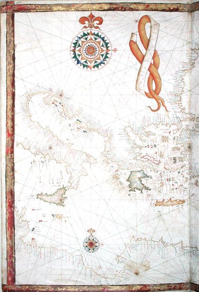 Italia, Hellas og Kykladene, detalj fra et verdensatlas, 1565 av Diego Homem