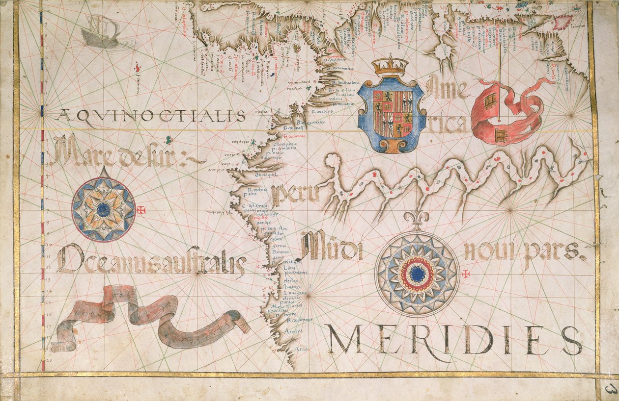 Peru og Amazonas, detalj fra et verdensatlas, 1565 av Diego Homem