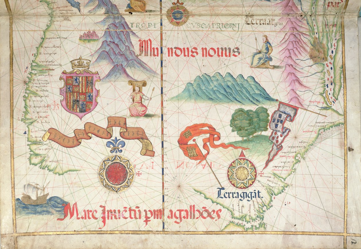 Sør-Amerika (Sør), detalj fra verdensatlas, 1565 av Diego Homem