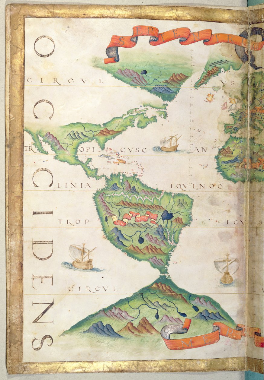 Amerika, detalj fra verdensatlas, 1565 (vellum) av Diego Homem