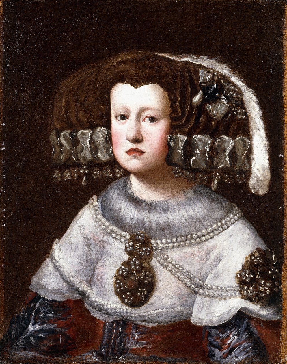 Portrett av dronning Mariana av Østerrike, liten halvlengde, av Diego Rodriguez de Silva Velazquez