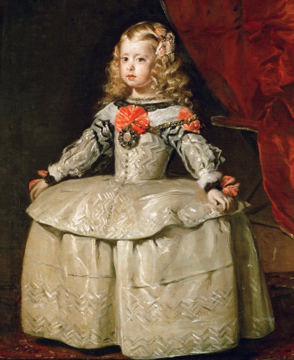 Barokk: Portrett av Infanta Margaret Theresa (1651-1673) i en hvit kjole av Velazquez, Diego (1599-1660), ca. 1656. Olje på lerret av Diego Velázquez