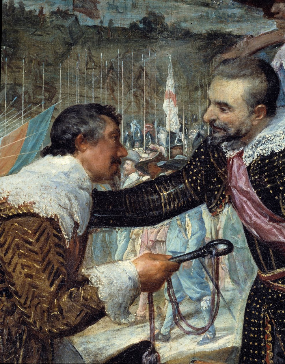 Bredas overgivelse. Ved slutten av beleiringen av Breda (under trettiårskrigen): 5. juni 1625 forhandlet Justin de Nassau (1559-1631) fred med Ambrogio Spinola Doria, Marquis de Los Balbases (1569-1630), under en seremoni hvor han overleverte k av Diego Velázquez