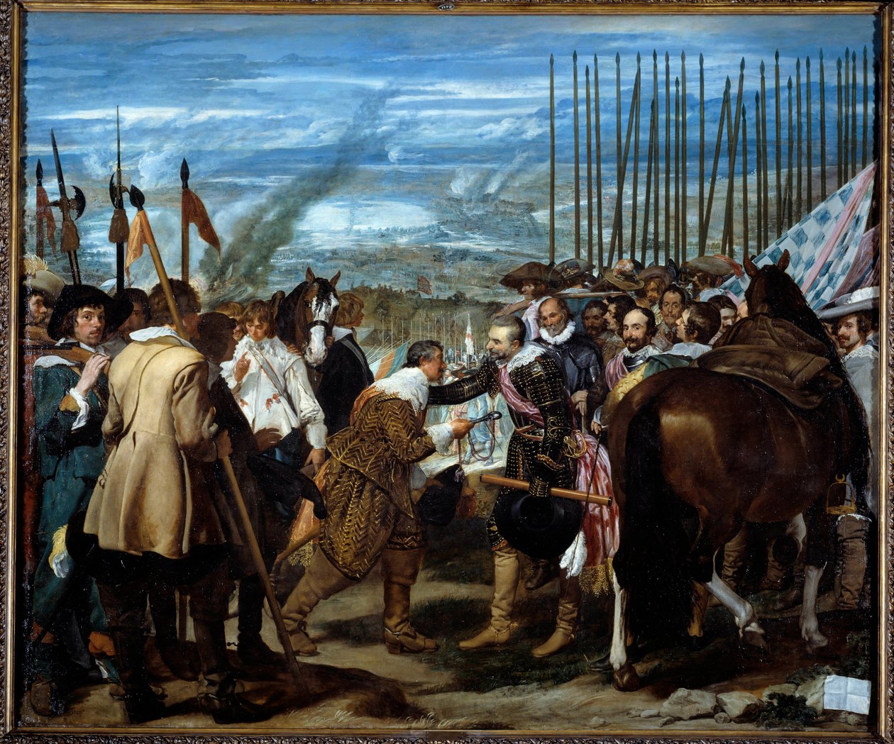 Bredas overgivelse. Ved slutten av beleiringen av Breda (under trettiårskrigen): 5. juni 1625 forhandlet Justin de Nassau (1559-1631) fred med Ambrogio Spinola Doria, Marquis de Los Balbases (1569-1630), under en seremoni hvor han overleverte k av Diego Velázquez