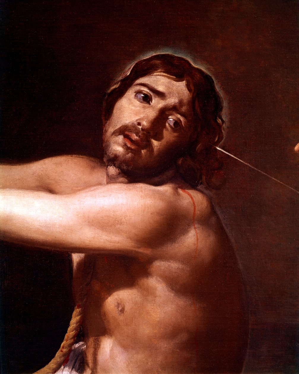 Detalj fra Kristus etter Flageleringen som ble overveid av den kristne sjel, ca. 1628-29 av Diego Velázquez