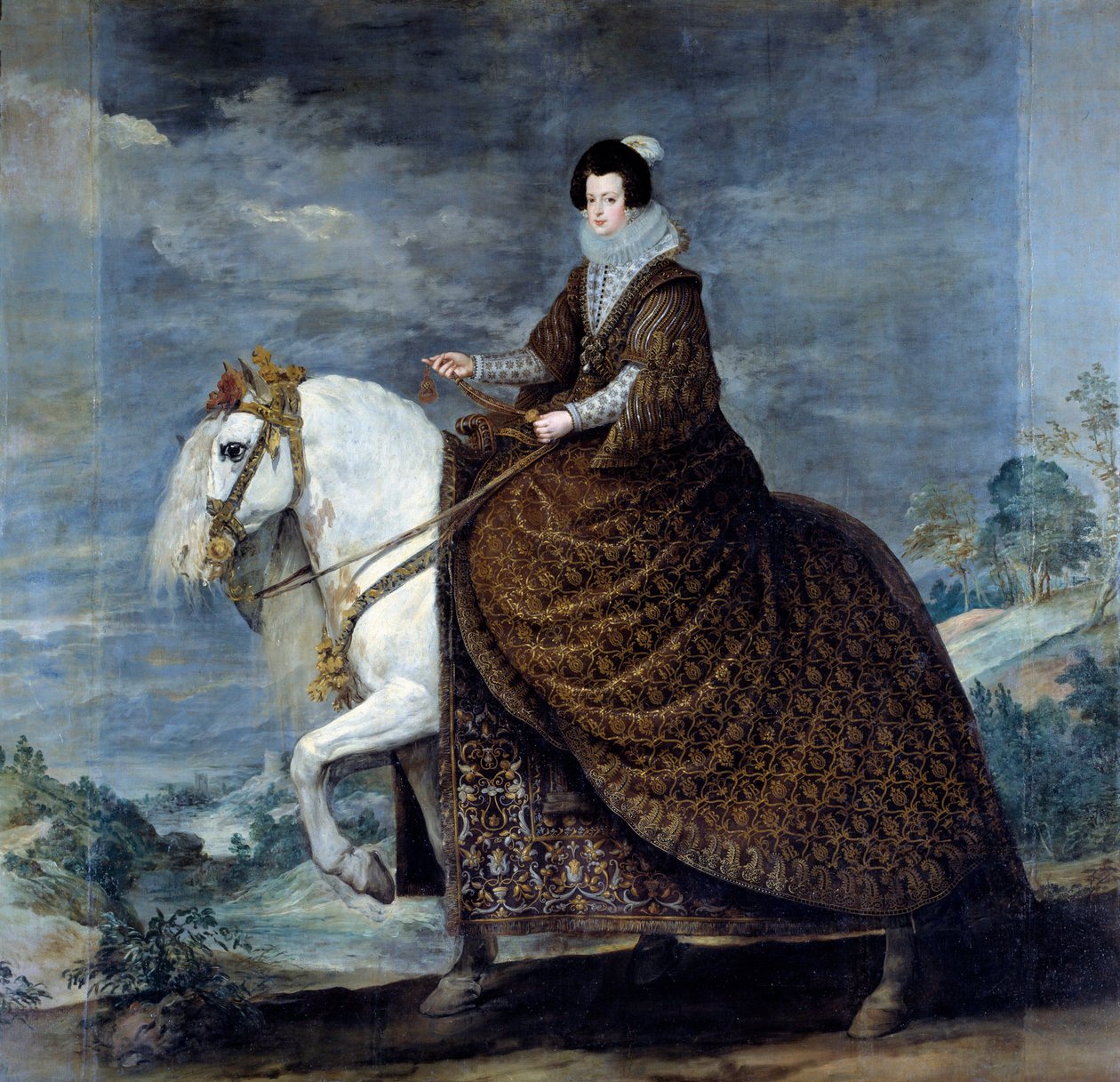 Rytterportrett av Elisabeth av Frankrike eller Isabelle av Bourbon (1602-1644), kone til Filip IV av Spania i 1616 Maleri av Diego Velasquez (1599-1660) 1635 Søn. 3,01x3,14 m Madrid, Musee du Prado - Ridesportrett av Isabelle av Frankrike (1602-1644), av Diego Velázquez