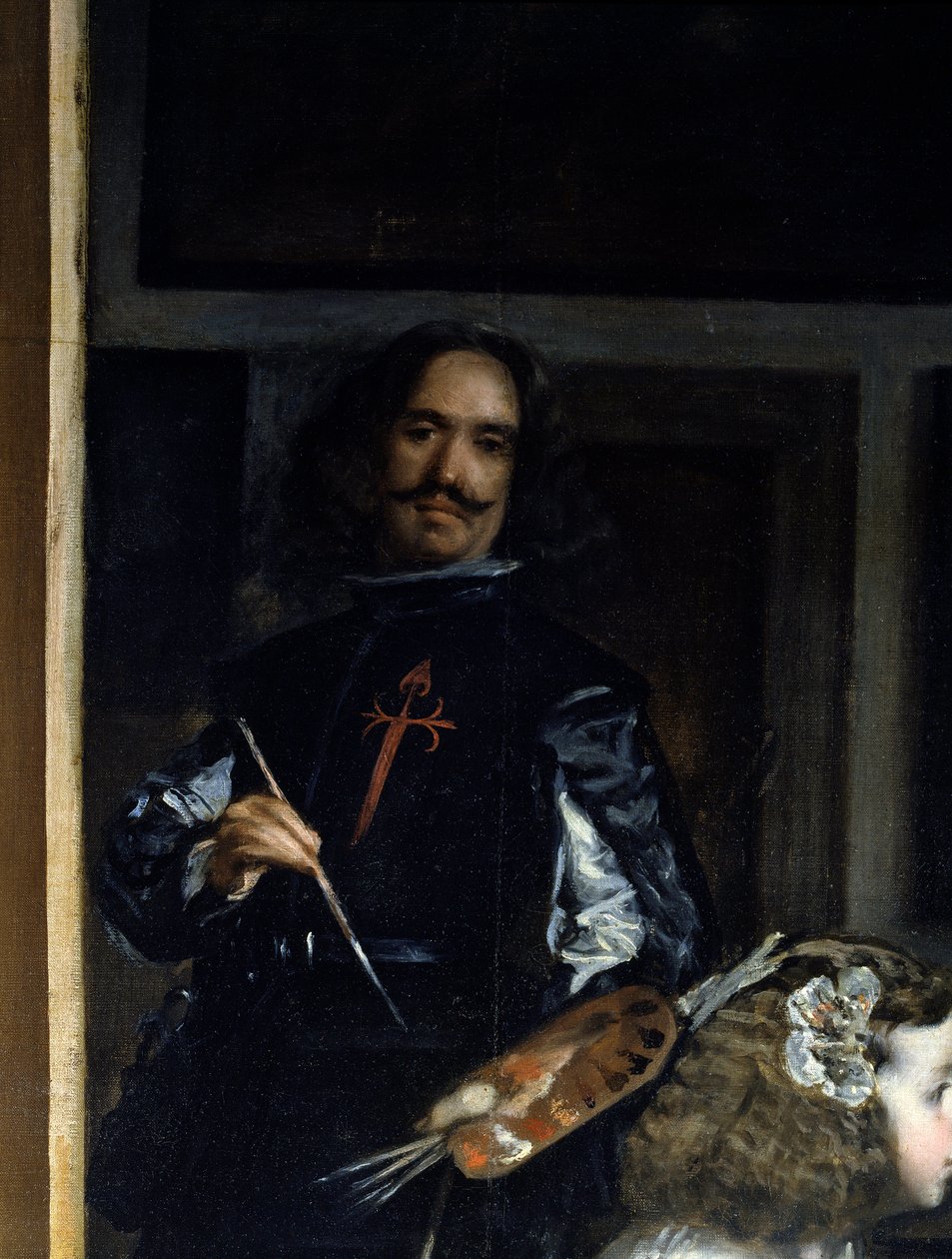 Las Meninas. Detalj: selvportrett av maleren foran staffeli av Diego Rodriguez de Silva y Velazquez