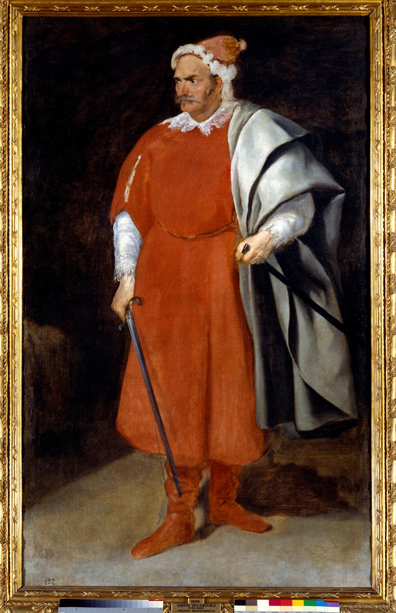 Portrett av Cristobal-narren fra Castaneda vetu på tyrkisk (Barbarroja eller rødt skjegg, rød brabe). Maleri av Diego Rodriguez de Silva y Velasquez (1599-1660), v.1637-40. Olje på lerret. Mål: 1,98 X 1,21m. Madrid, Musee Du Prado av Diego Velázquez
