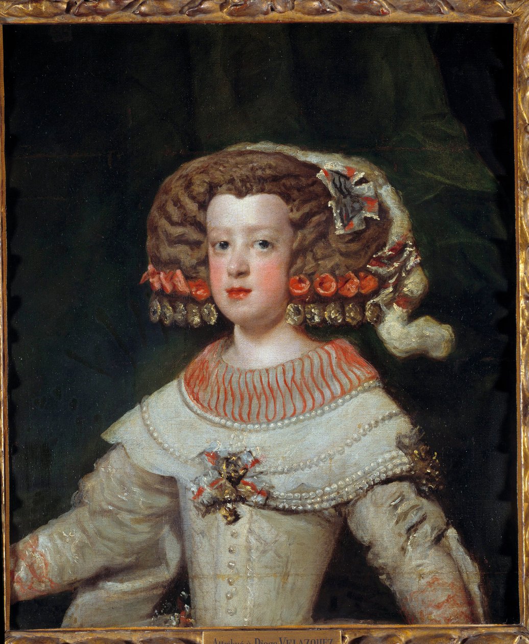 Portrett av Infante Marie Therese (1638-1683) fremtidig dronning av Frankrike Maleri av Diego Velasquez (1599-1660) Søn fra 1600-tallet. 0,71x0,6 m - Portrett av Infanta Marie Therese (1638-1683), fremtidig dronning av Frankrike. Maleri av Diego Velasquez  av Diego Velázquez