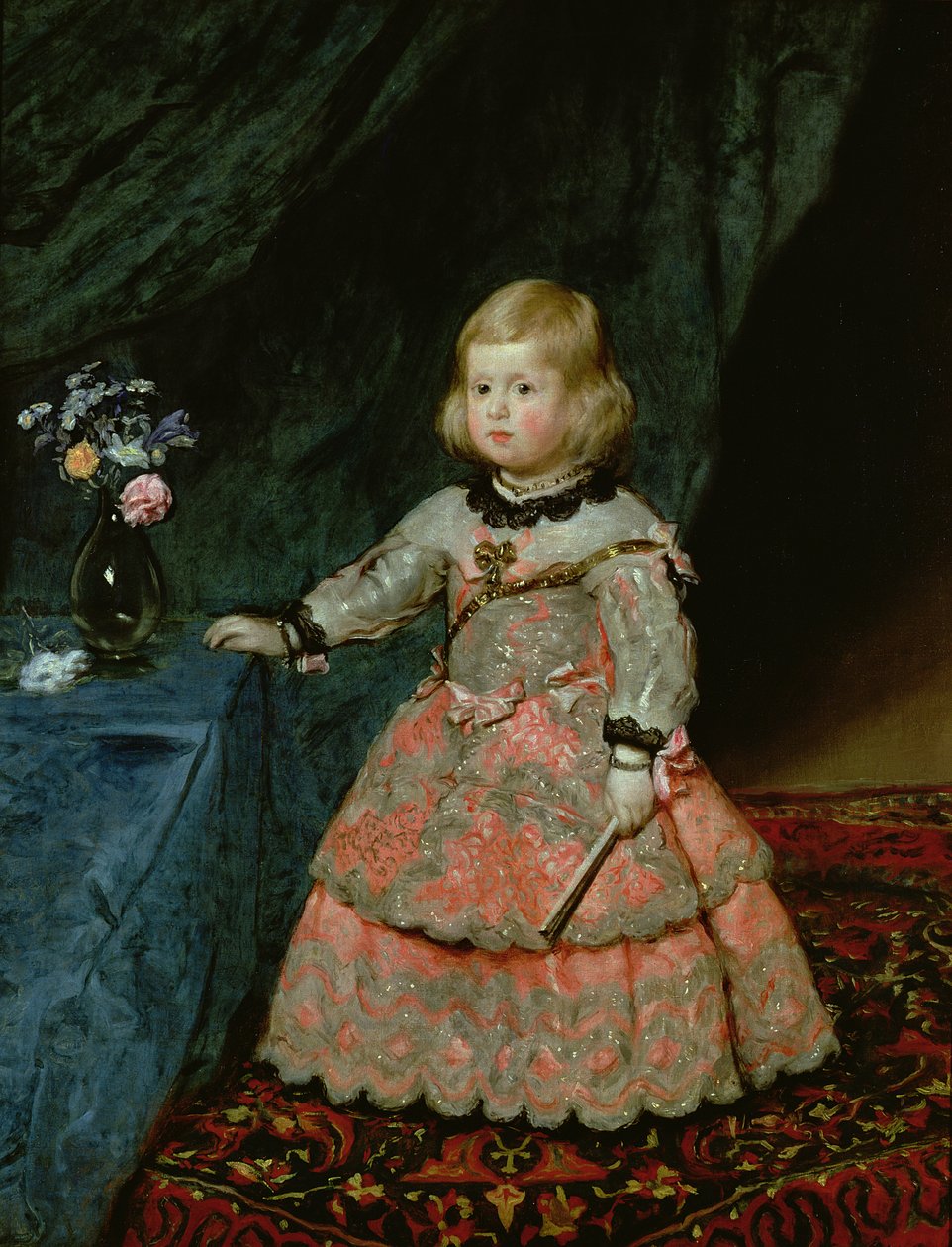 Infanta Margarita Teresa fra Spania i en rød kjole av Diego Velázquez