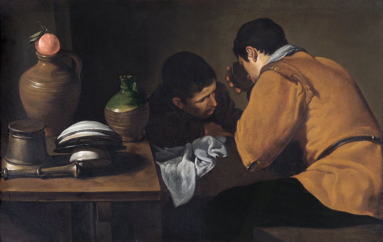 To unge menn som spiser ved et ydmykt bord ca. 1618-20 (olje på lerret) av Diego Velázquez