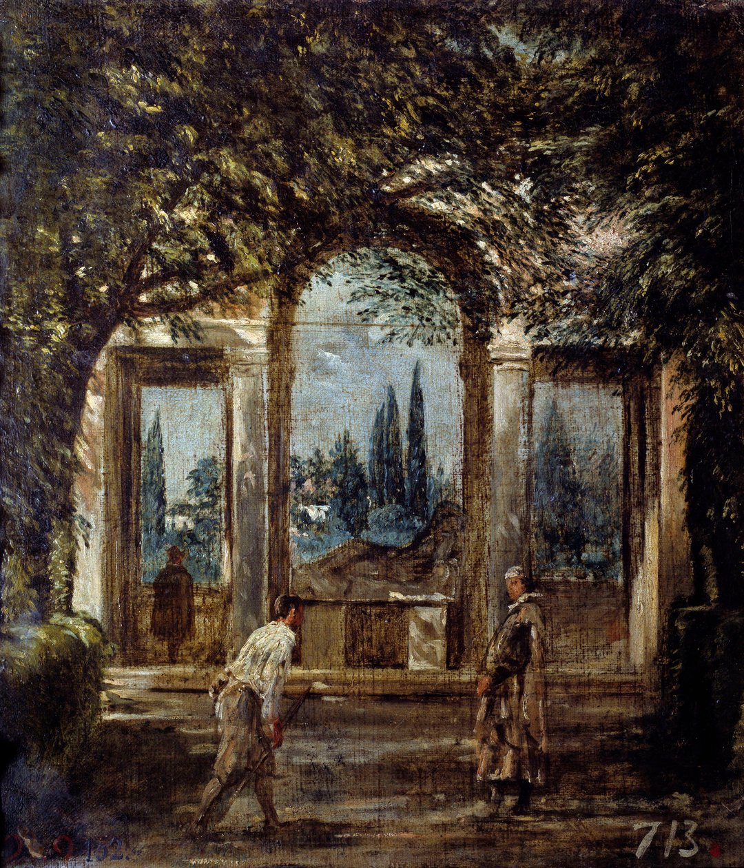 Villa Medicis i Roma, Cleopatra Pavilion eller "The Pavilion of Ariane"". Utsikt over hagene til Villa Medicis i Roma. Maleri av Diego Rodriguez de Silva og Velasquez (1599-1660) av Diego Velázquez