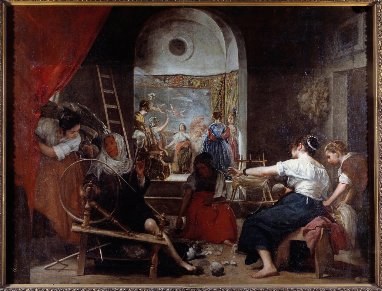spinnerne eller fabelen om Arachne-maleri av Diego Rodriguez de Silva y Velasquez (1599-1660), ca. 1653. Søn. 2,2x2,89 m Madrid, Musee du Prado - Spinnerne eller Fabelen om Arachne. Maleri av Diego Rodriguez de Silva y Velazquez (Velasquez av Diego Velázquez