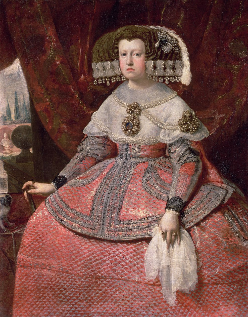 Dronning Maria Anna av Spania i rød kjole, 1655-60 av Diego Velázquez