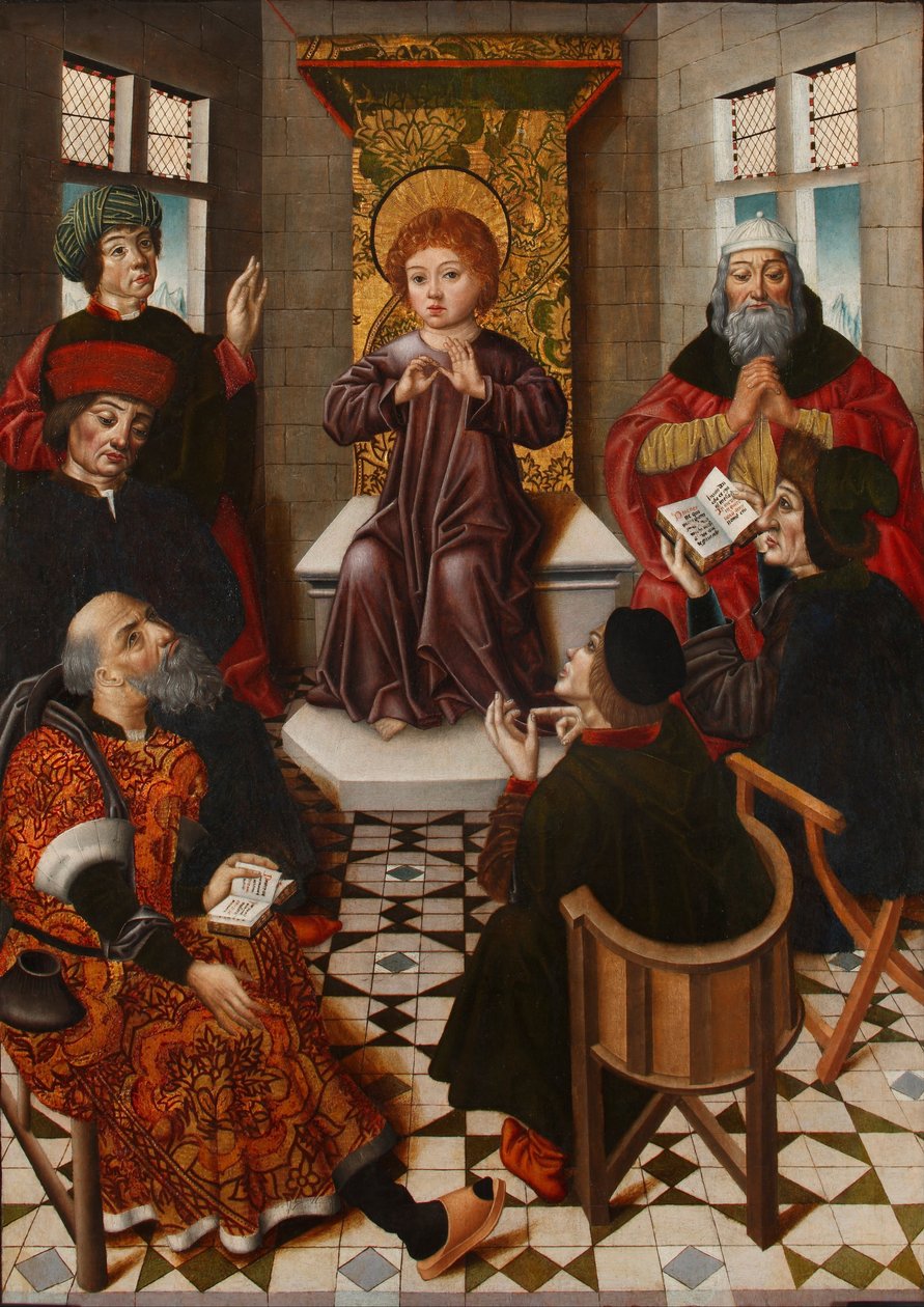 Jesus blant legene - Kristus blant legene - Cruz, Diego de la (aktiv 1482-1500) - ca. 1490 - Olje på tre - 102x76 - Lazaro Galdiano-museet, Madrid av Diego de la Cruz