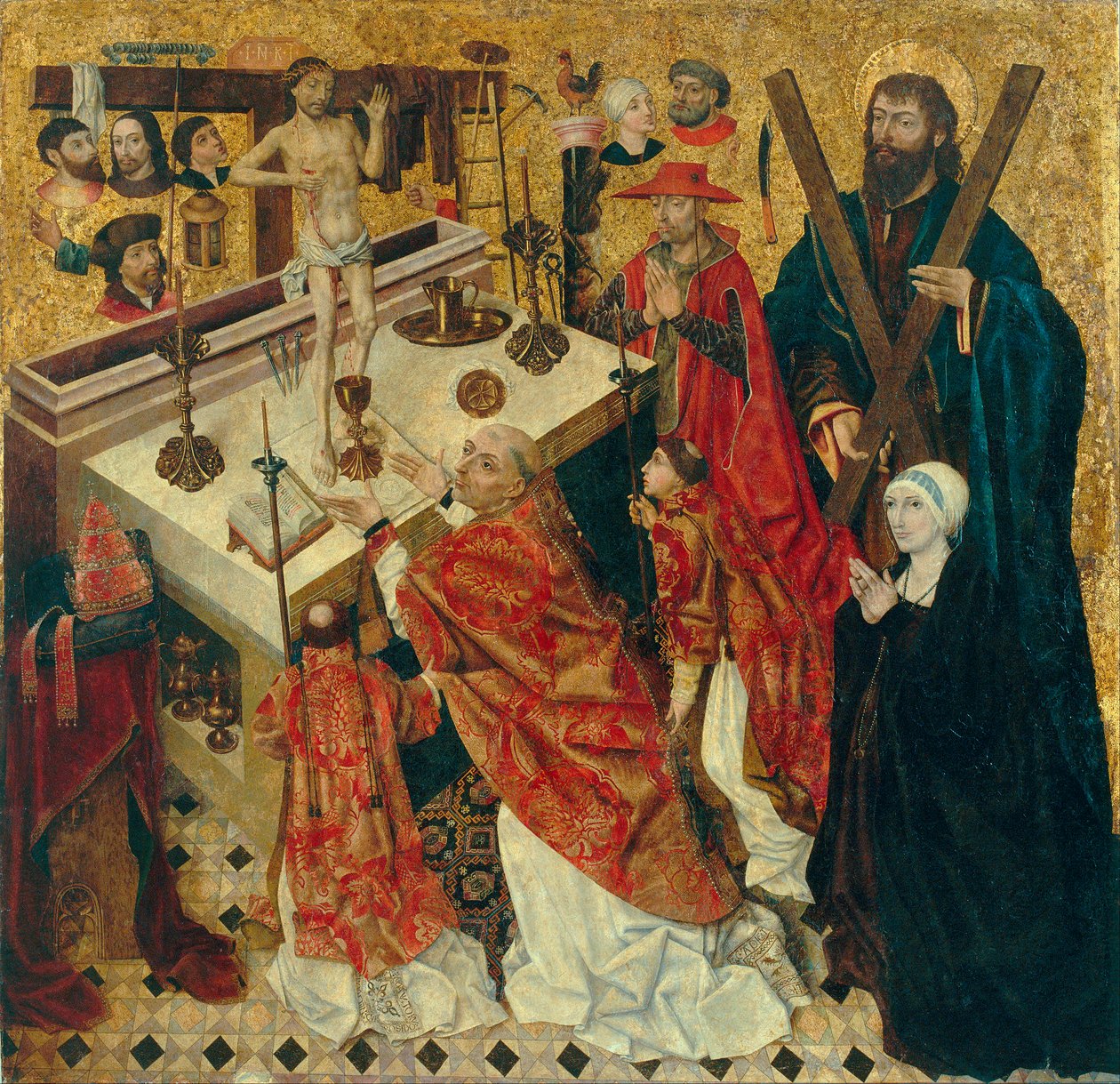 Messe de saint Gregoire - The Messe of Saint Gregory the Great - Maleri av Diego de la Cruz (aktiv 1482-1500) - før 1480 - Olje på tre - 168x168 - Museu Nacional d