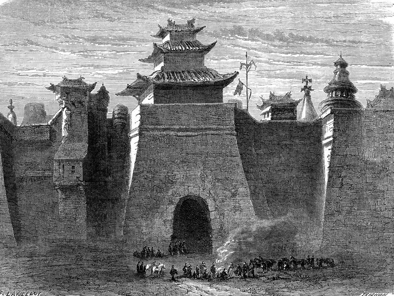 Vegger og port til PEKIN, Kina av Dieudonne Auguste Lancelot
