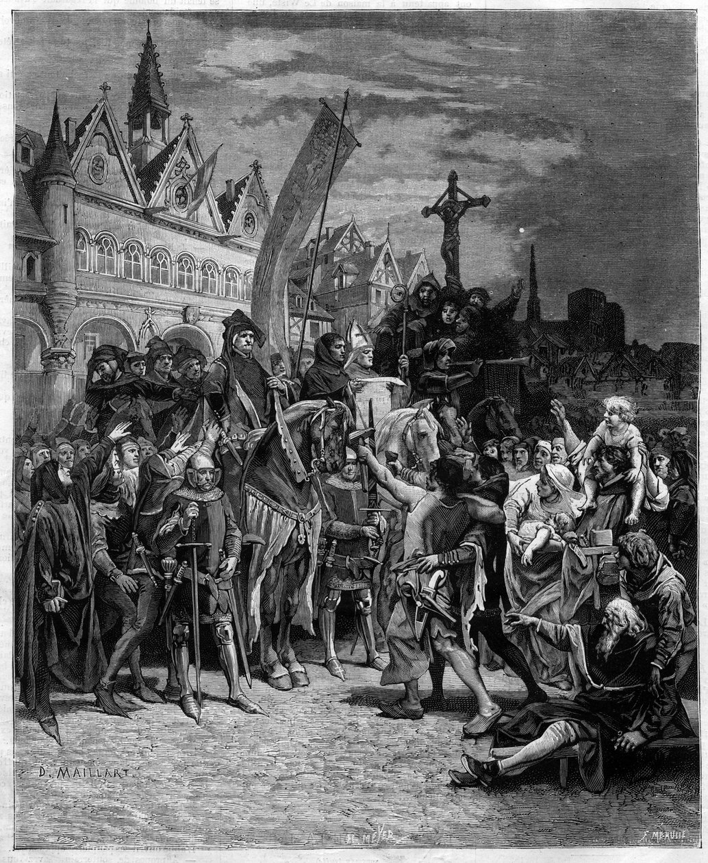Etienne Marcel og lesningen av den store ordinansen fra 1357 som etablerte et monarki kontrollert av de generelle statene - gravering etter maleriet av Diogene Ulysse Napoleon Maillart (1840-1926) av Diogene Ulysse Napoleon Maillart