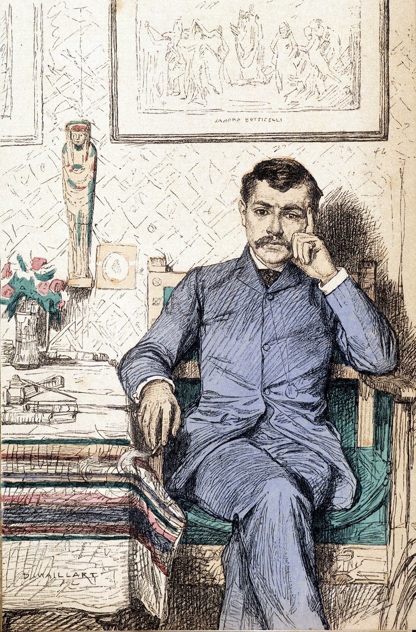 Portrett av Paul Bourget, fransk forfatter (1852-1935) (gravering) av Diogene Ulysse Napoleon Maillart