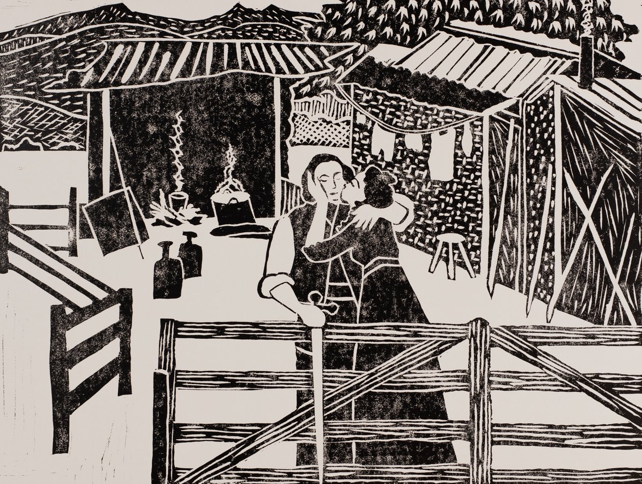 Siegfried amp; Sieglinde, Hunding#39;s Hut, Wagner#39;s Ring Cycle, 2024 (Linocut) av Dione Verulam