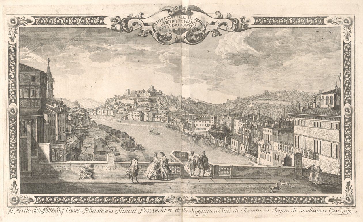 Utsikt over Verona av Dionigi Valesio and Giovanni Antonio Urbani, after Tiberio Majeroni