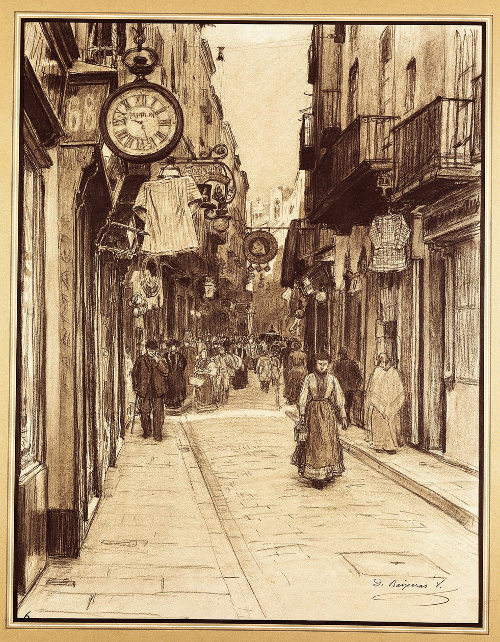 Plateria Street mot Angels Square, Barcelona (tegning) av Dionisio Baixeras Verdaguer