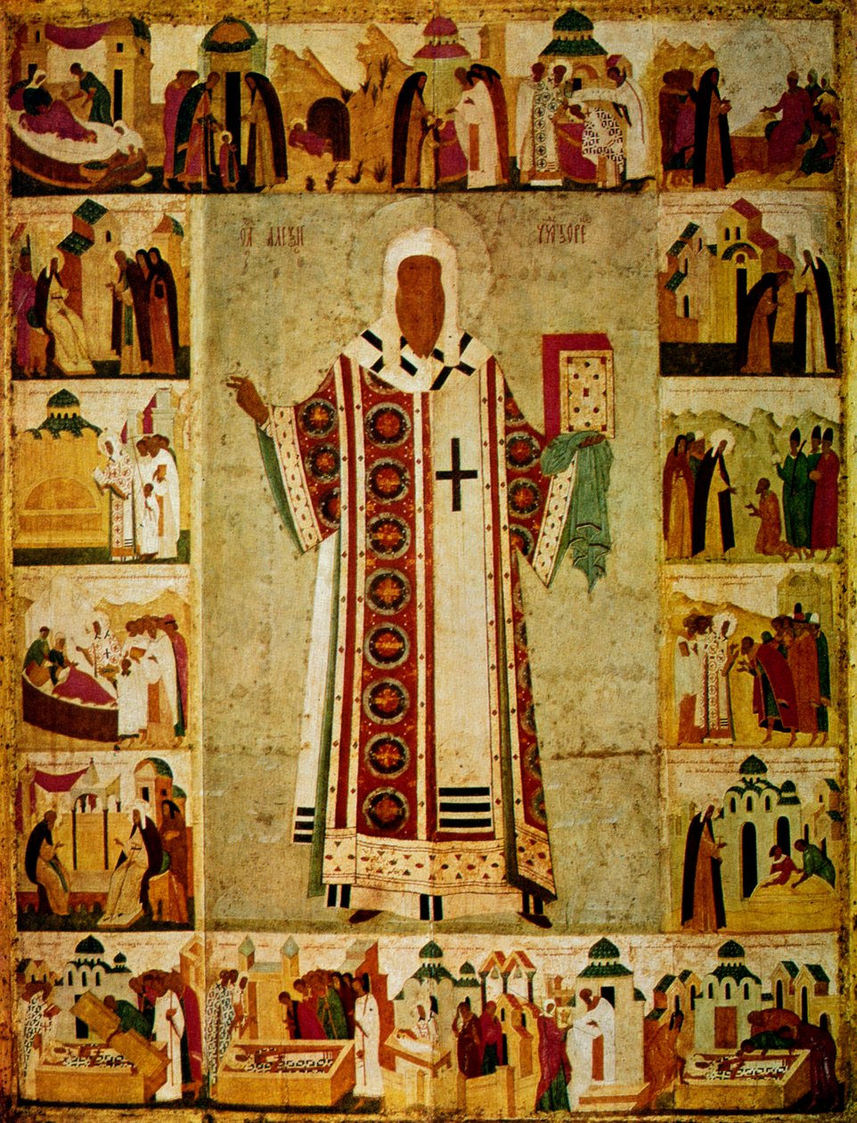 Metropolit Alexius omgitt av scener fra livet hans, russisk, 1480 av Dionisy