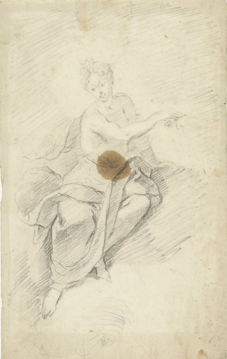 Studie av en nymfe eller gudinne som sitter i skyene av Dionys van Nijmegen (possibly)