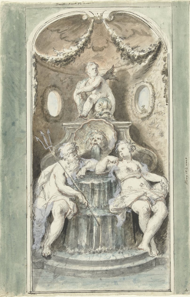 Design for et dekorativt maleri med en fontene av Dionys van Nijmegen