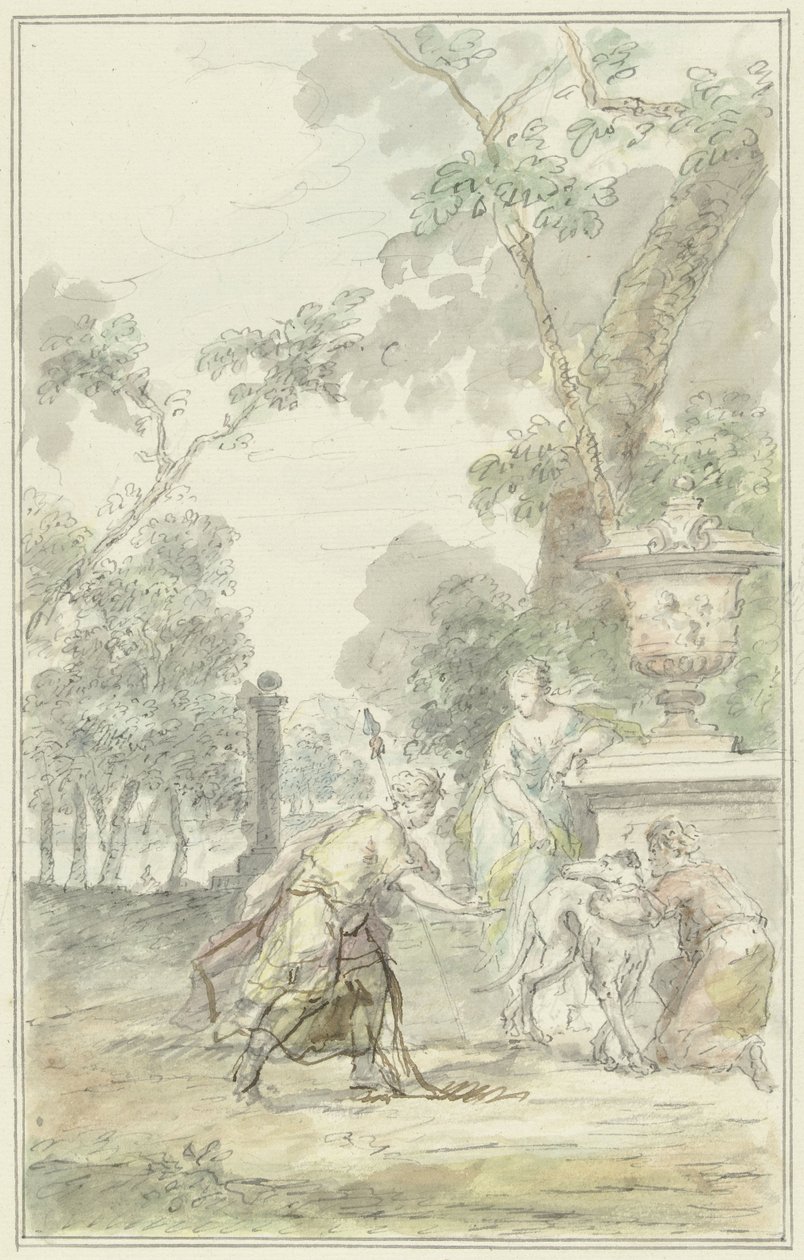 Design for et hallstykke: Dorinda gir Silvio hunden sin tilbake av Dionys van Nijmegen