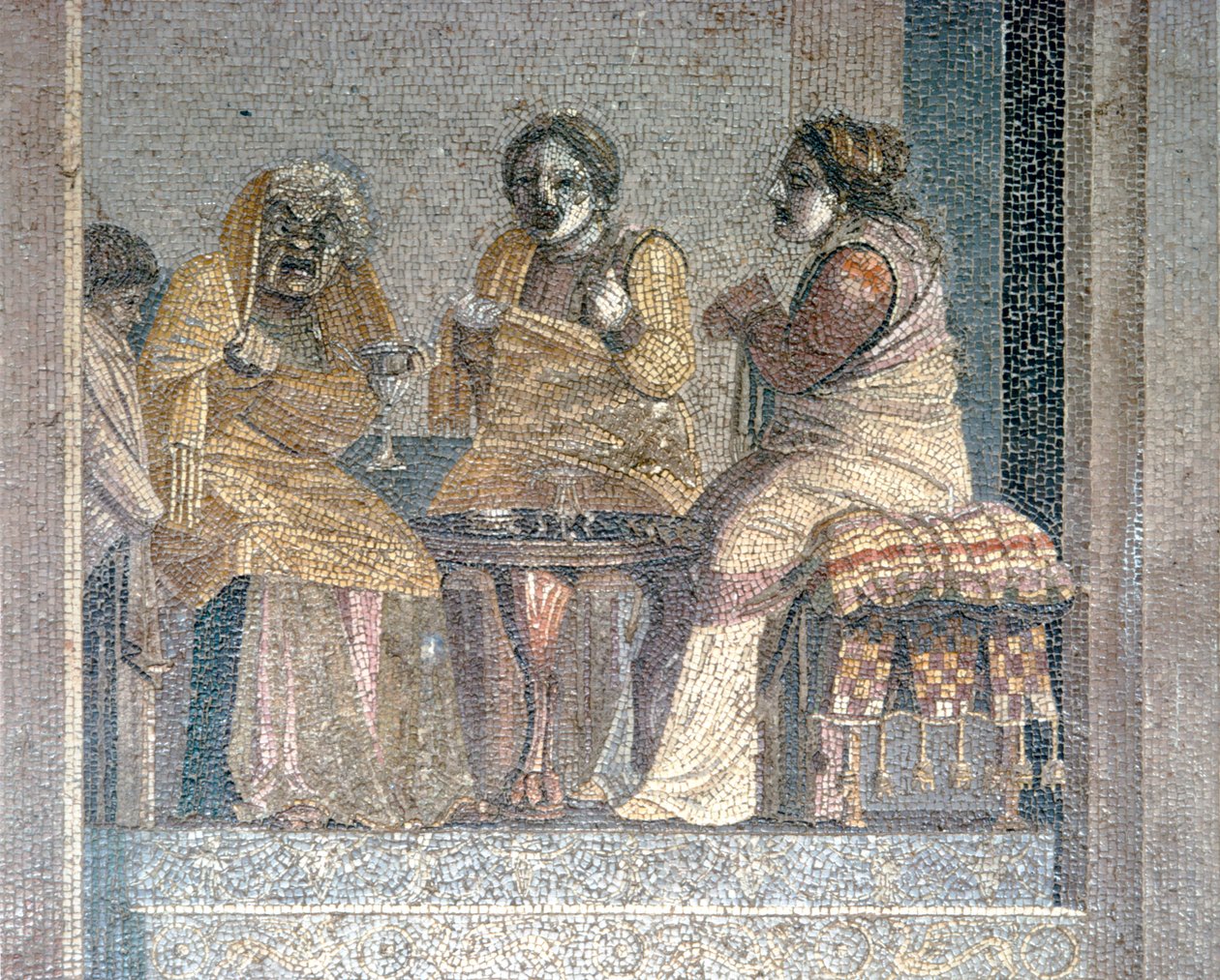 Romersk mosaikk av scene fra lek med maskerte skuespillere, Villa of Cicero, Pompeii, c2nd century BC av Dioscurides of Samos