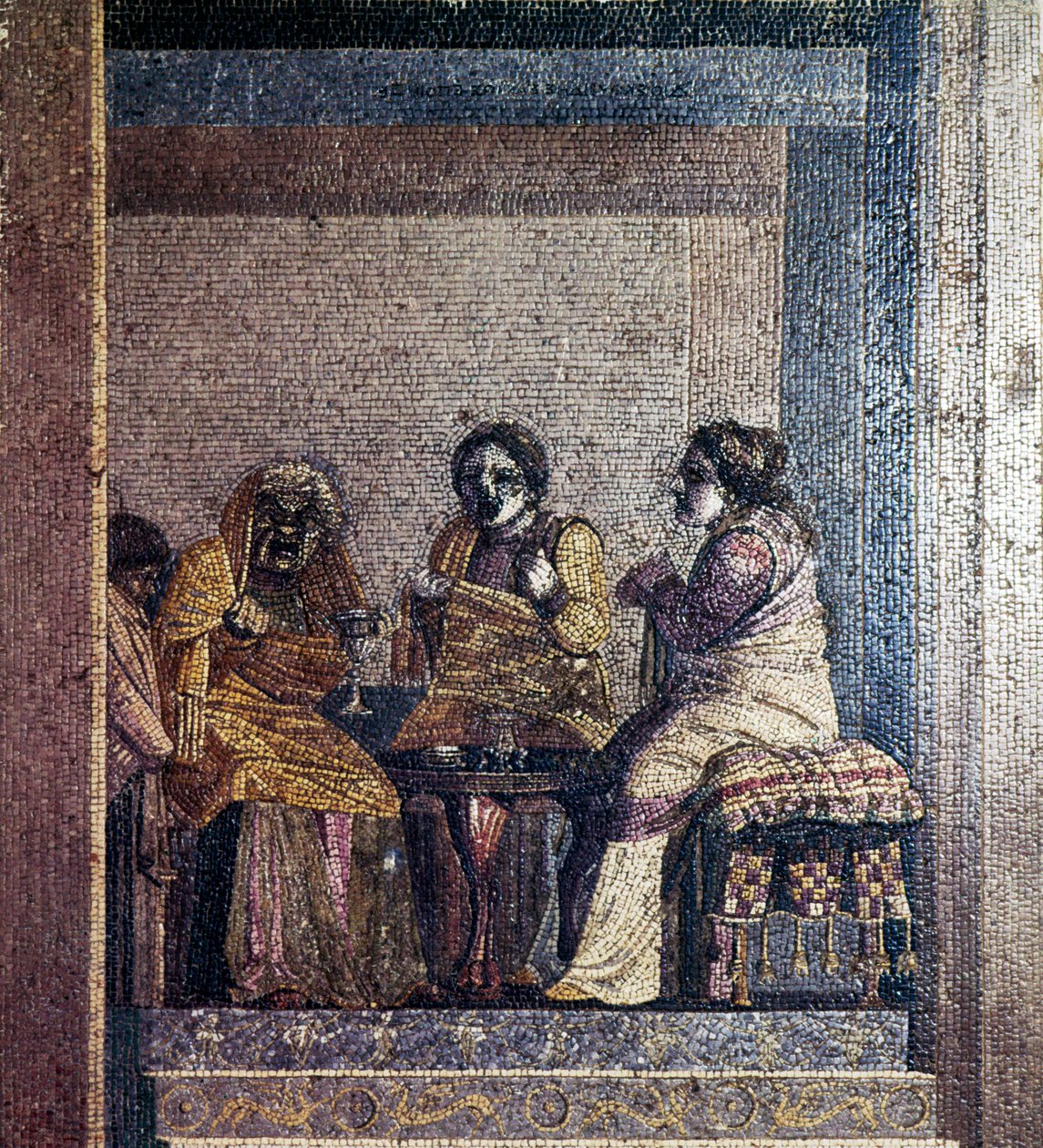 Romersk mosaikk av scene fra lek med maskerte skuespillere, Villa of Cicero, Pompeii, c2nd century BC av Dioscurides of Samos