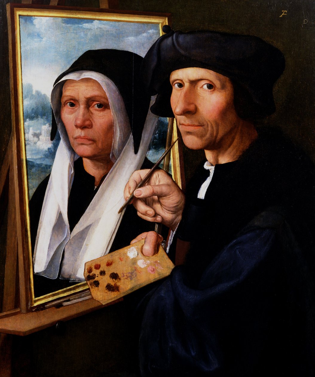 Jacob Cornelisz. van Oostsanen som maler et portrett av kona av Dirck Jacobsz