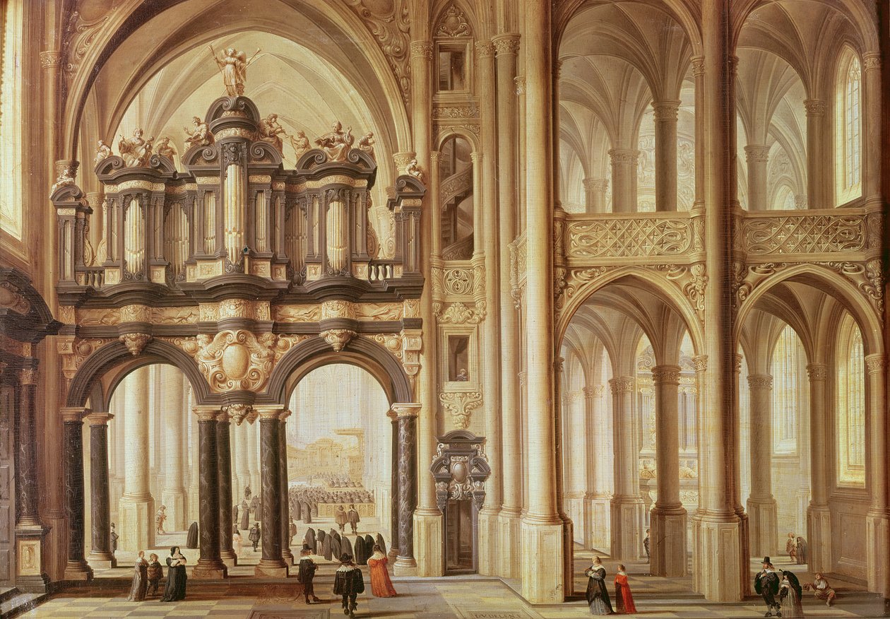 Interiør i en kirke av Dirck van Delen