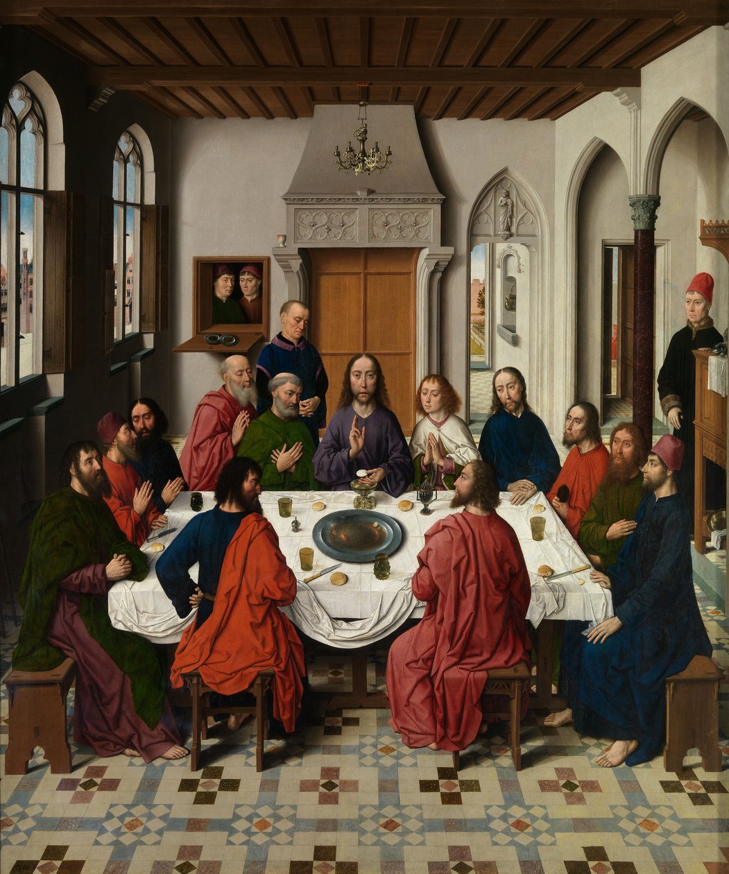 Detalj av Triptych of the Last Supper, fra altertavlen til det hellige sakrament, ca. 1464-68 (olje på panel) av Dirck Bouts