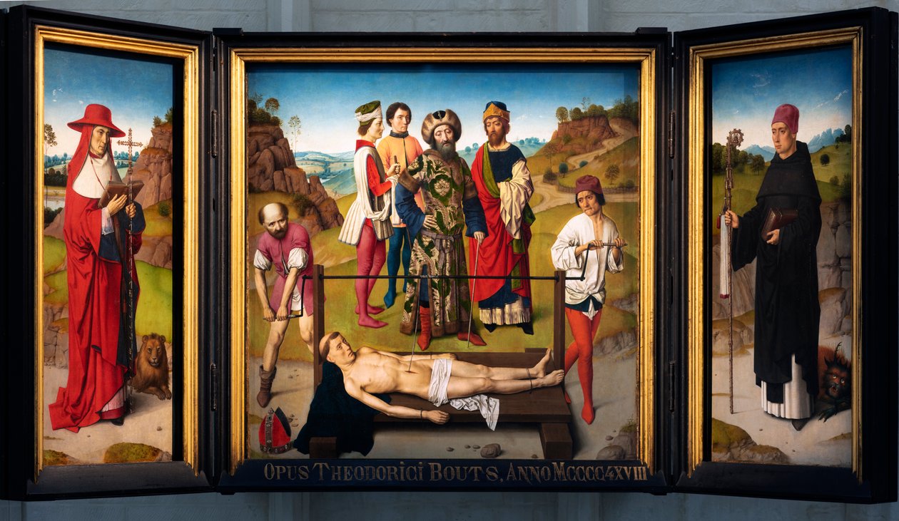Sognekirke (Saint Peter Parish Church). maleri. Dirk Bouts. St Erasmuss martyrium. ca 1460-1464. av Dirck Bouts