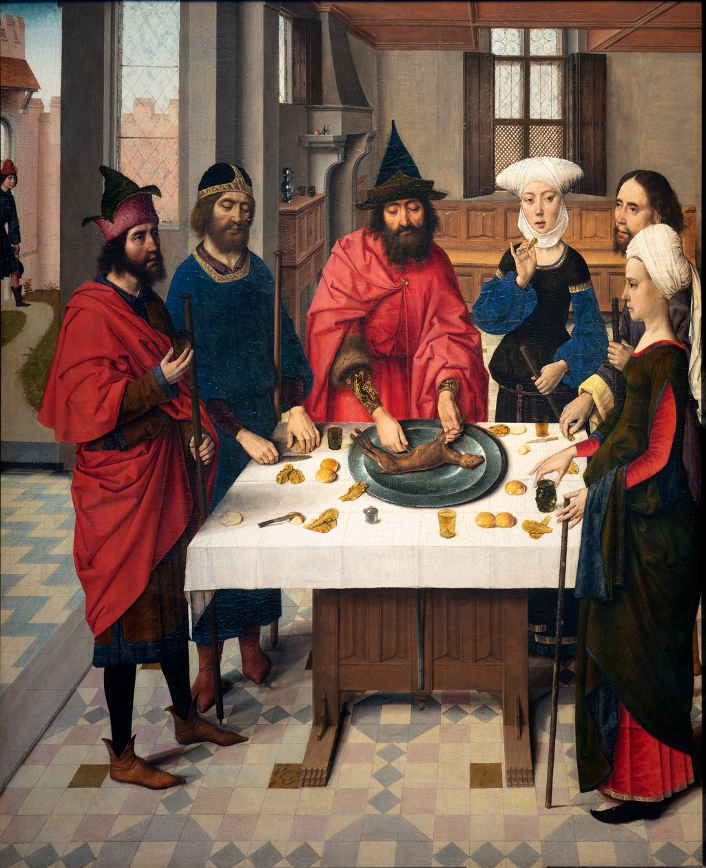 Sognekirke (Parochiekerk Sint-Pieter). Maleri. Siste måltid. Dirk Bouts. 1464-1468. Detalj. Venstre panel. av Dirck Bouts