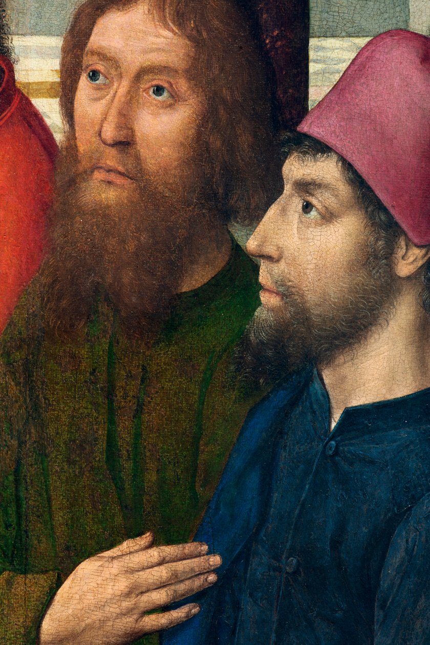 Sognekirke (Saint Peter Parish Church). maleri. Siste måltid. Dirk Bouts. 1464-1468. Detalj. sentralpanel. av Dirck Bouts
