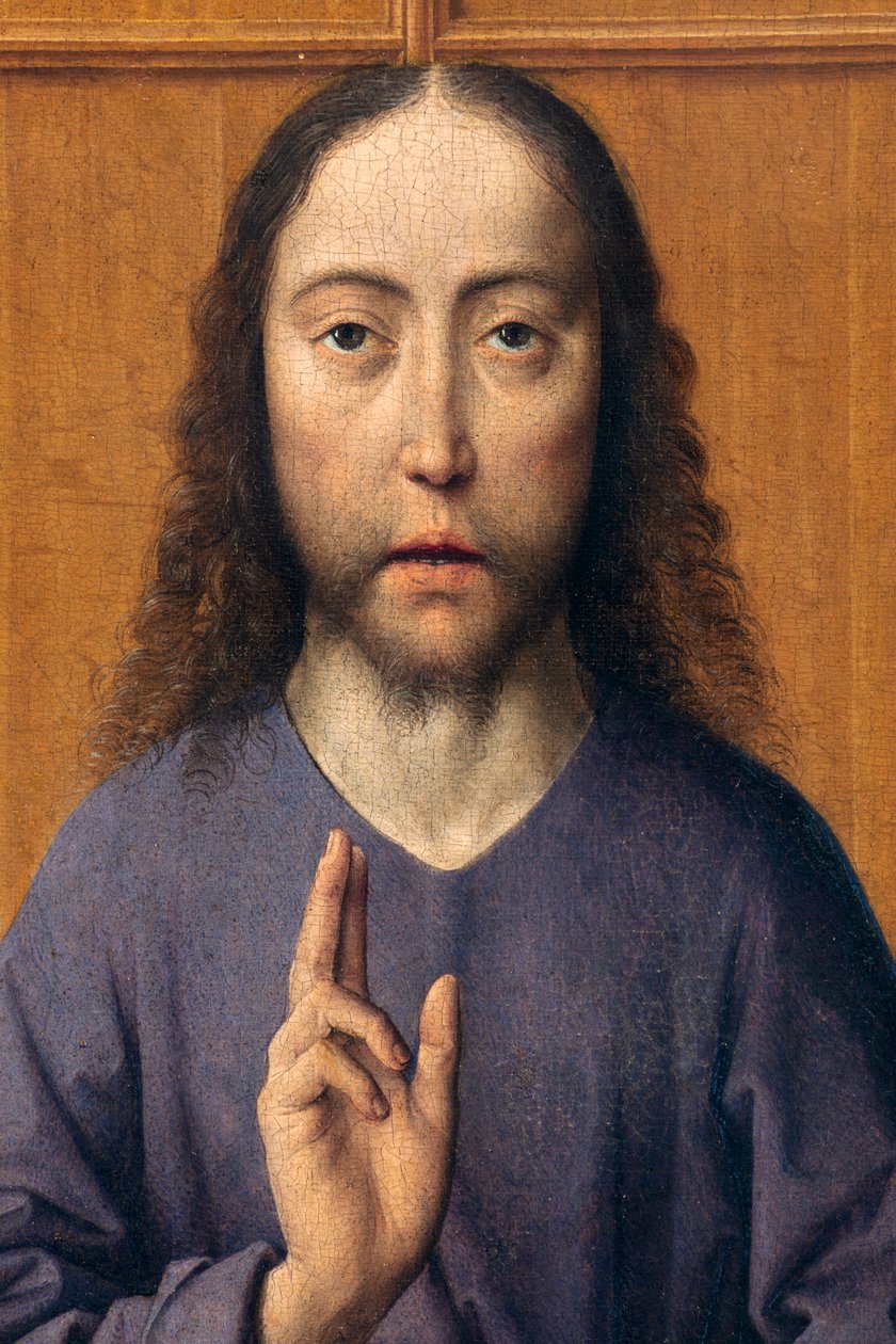 Sognekirke (Saint Peter Parish Church). maleri. Siste måltid. Dirk Bouts. 1464-1468. Detalj. Sentralt panel. av Dirck Bouts