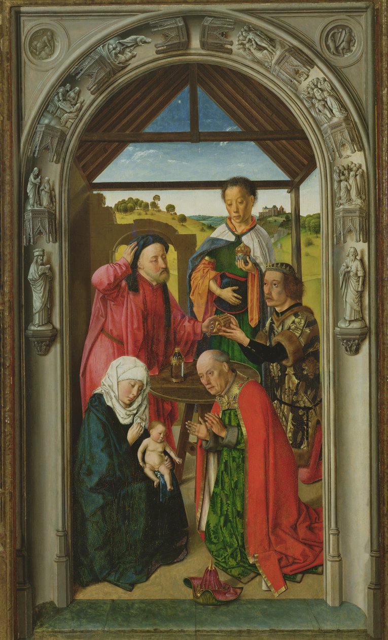 The Adoration of the Magi, c.1445 olje på panel detalj av 36895 av Dirck Bouts