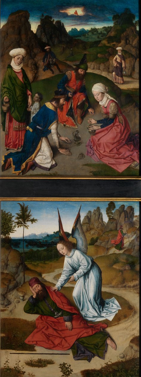 The Gathering of the Manna and Elijah in the Desert, fra altertavlen for det hellige sakrament, ca. 1464-68 (olje på panel) av Dirck Bouts