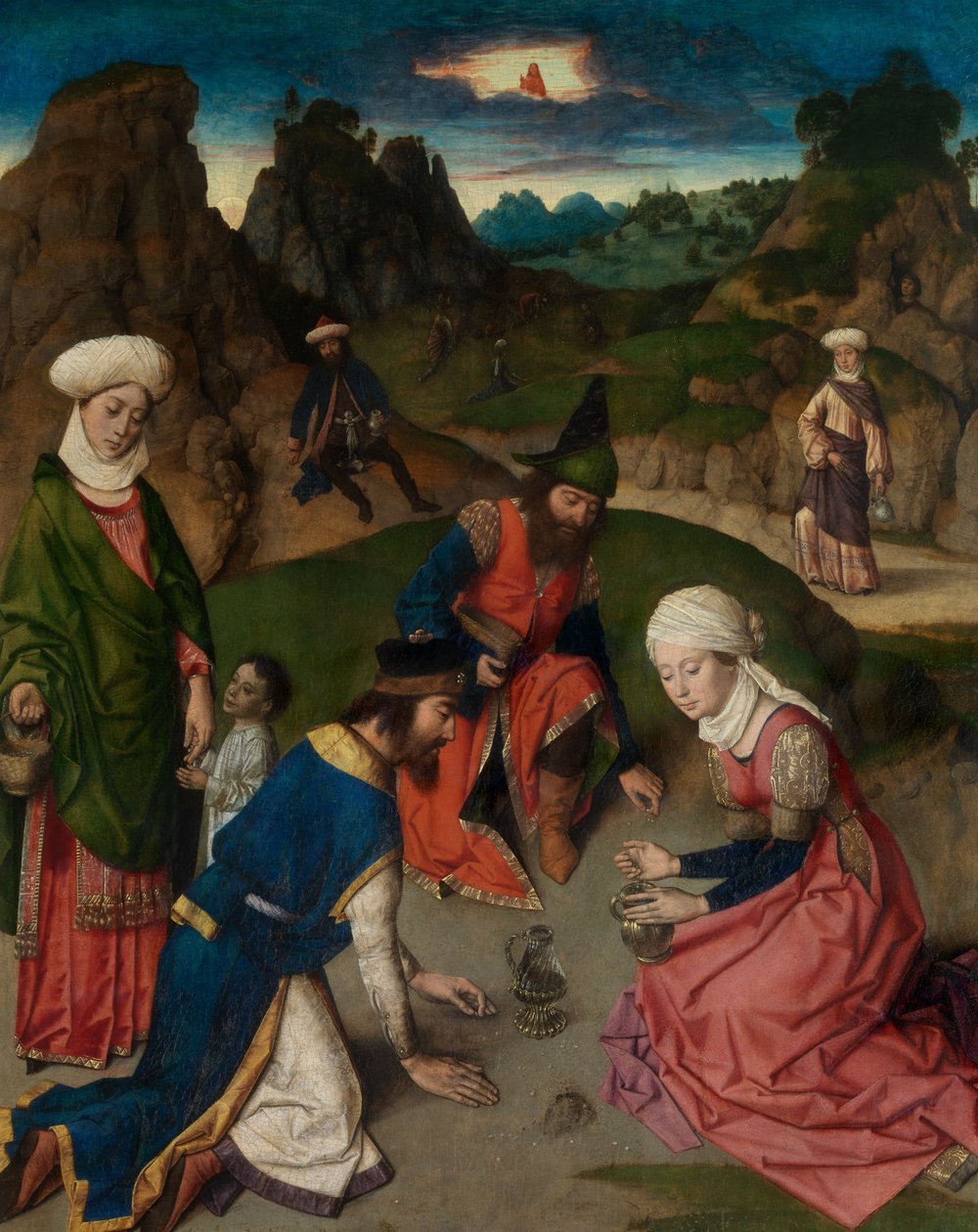 The Gathering of the Manna, detalj fra altertavlen for det hellige sakrament, ca. 1464-68 (olje på panel) av Dirck Bouts